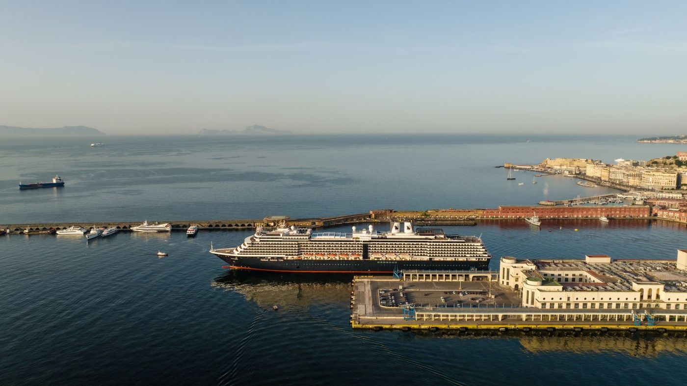 Cruise ship alongside the terminal on embarkation morning